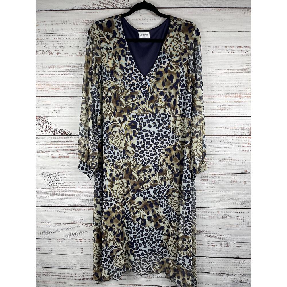 Together Dress Women's 20 Maxi Long Sleeve V Neck Animal Floral Elegant Occasion